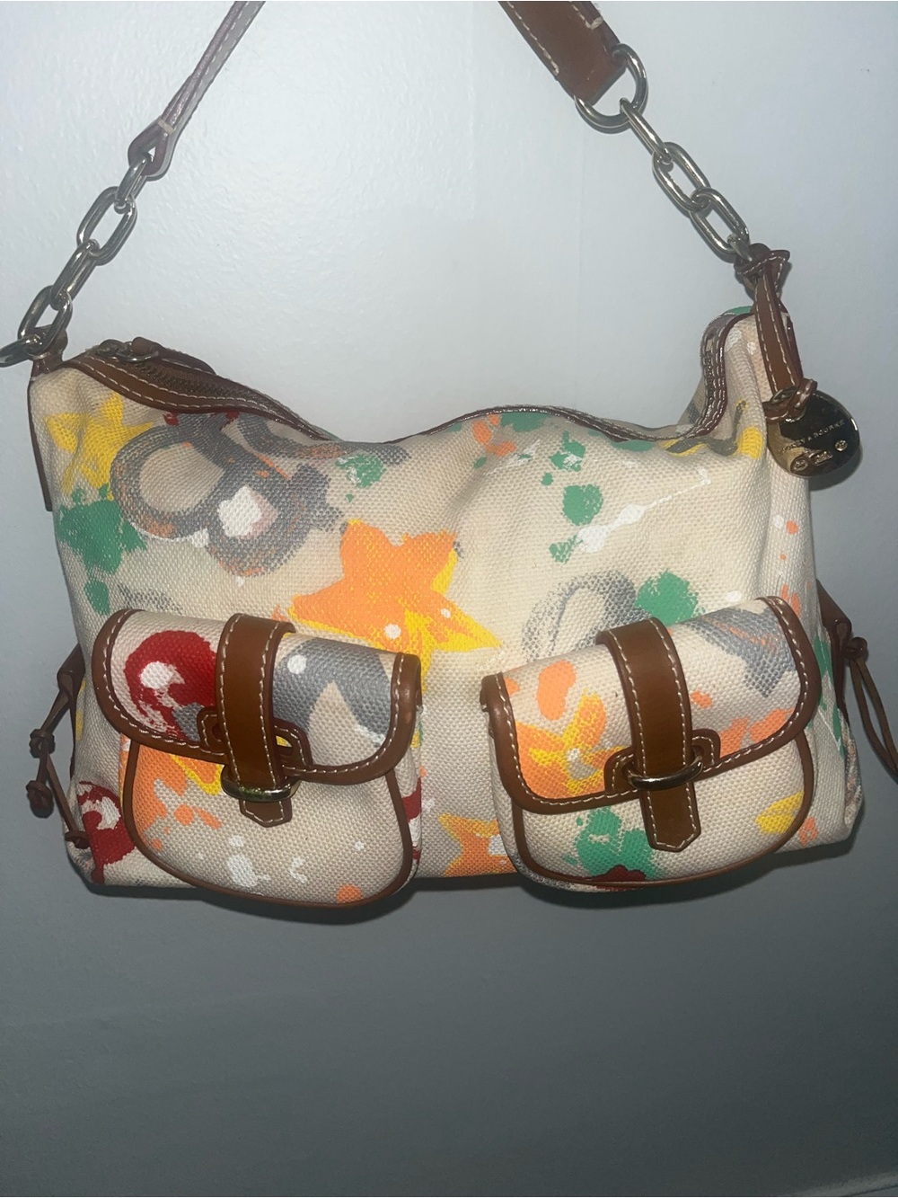 Dooney & Bourke Multicolor Floral Canvas Shoulder Bag with Brown Trim - Picture 2 of 11